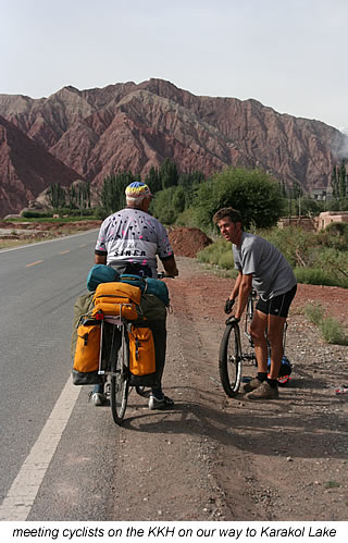 meeting cyclists near Karakol Lake China