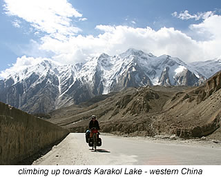 cycling up the mountain to Karakol Lake China