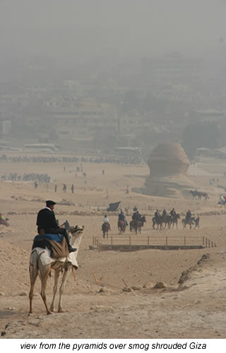 view from pyramid over smoggy Giza