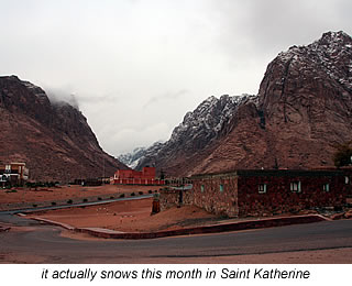 snowing in Saint Katherine, Egypt