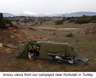 snowy views from wild camp near Korkuteli 